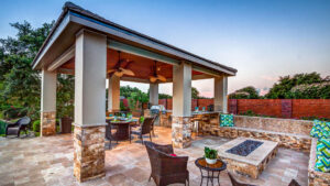 Custom Outdoor Kitchen and Cabana - Side View by Creekstone Outdoor Living in Houston TexasCustom Outdoor Kitchen and Cabana - Aerial View by Creekstone Outdoor Living in Houston Texas