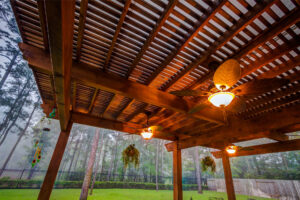 The Crescent Oaks - Custom Outdoor Pergola with Cedar Beams and Lighting in Spring, Texas