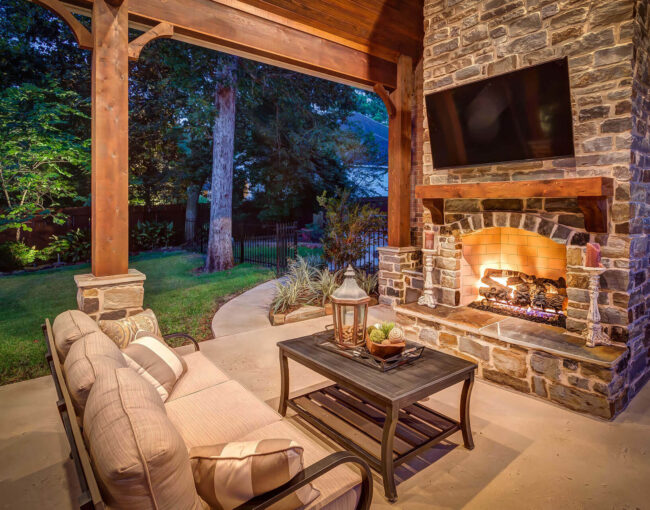 Custom Outdoor Fireplace with Brick by Creekstone Outdoor Living
