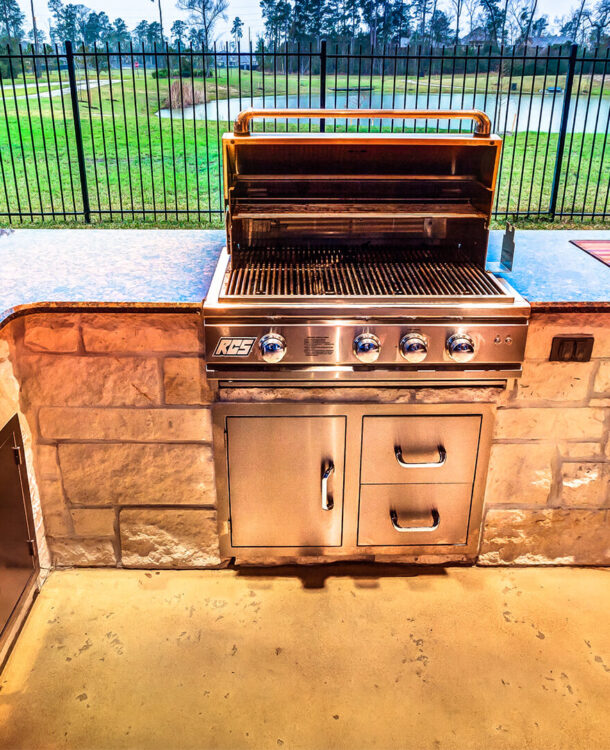 Houston Custom Outdoor Kitchen with RCS Grill, Double Side burner, Refrigerator and Sink