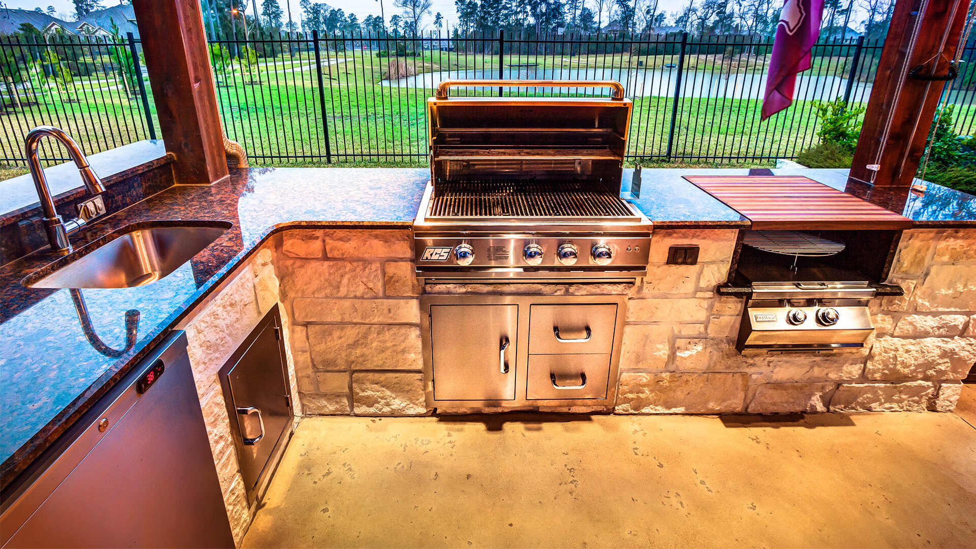 Houston Custom Outdoor Kitchen with RCS Grill, Double Side burner, Refrigerator and Sink