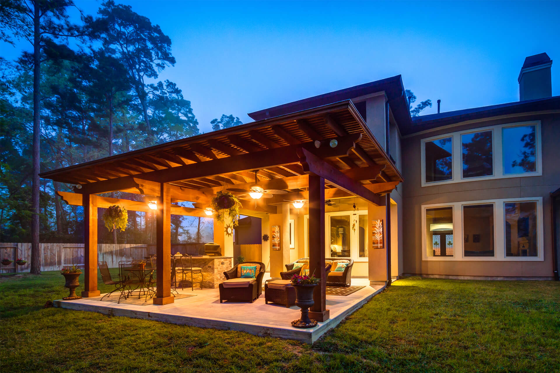 The Crescent Oaks - Custom Outdoor Pergola and custom Kitchen in Spring, Texas